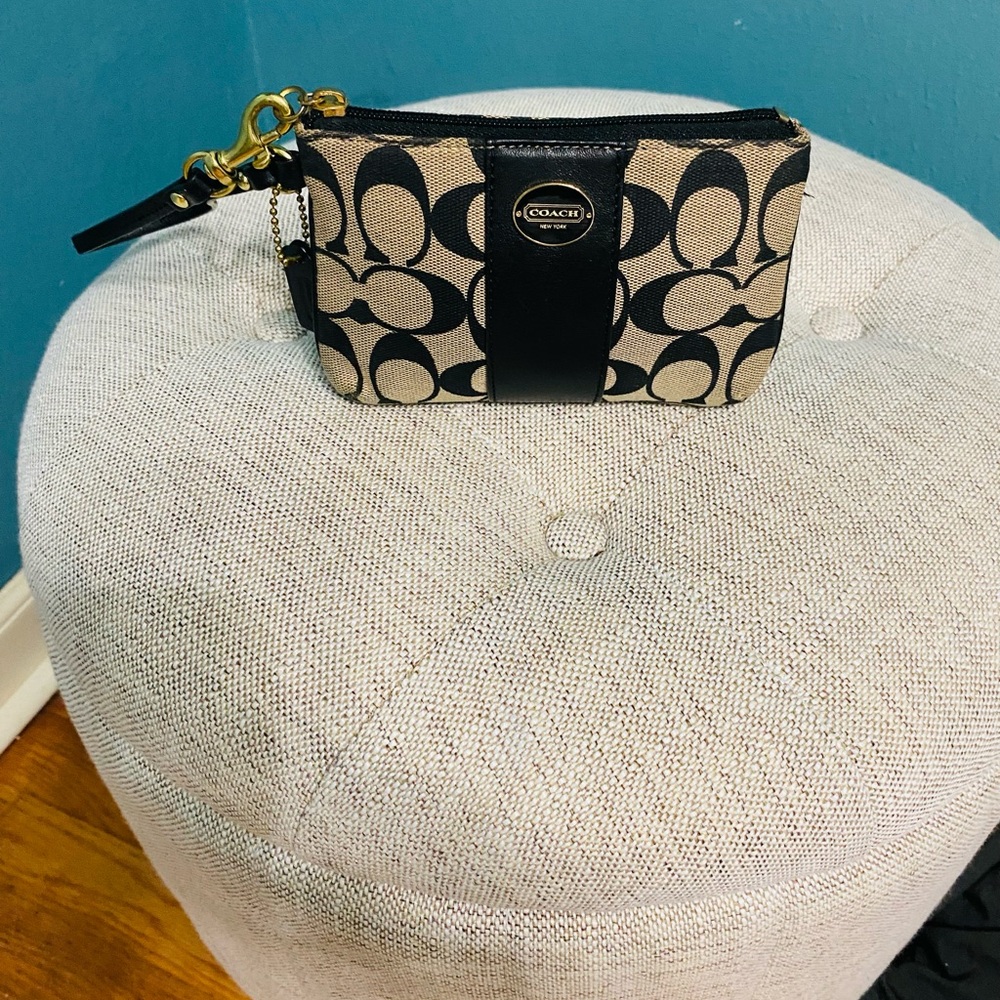 Coach Black & Khaki Signature Canvas Wristlet